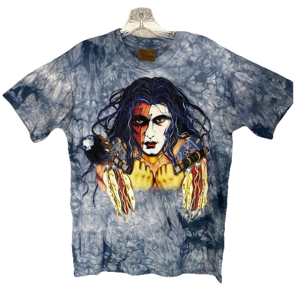 💙 The Mountain Mens Large Blue Tie Dye Native American 90s Tee 💙